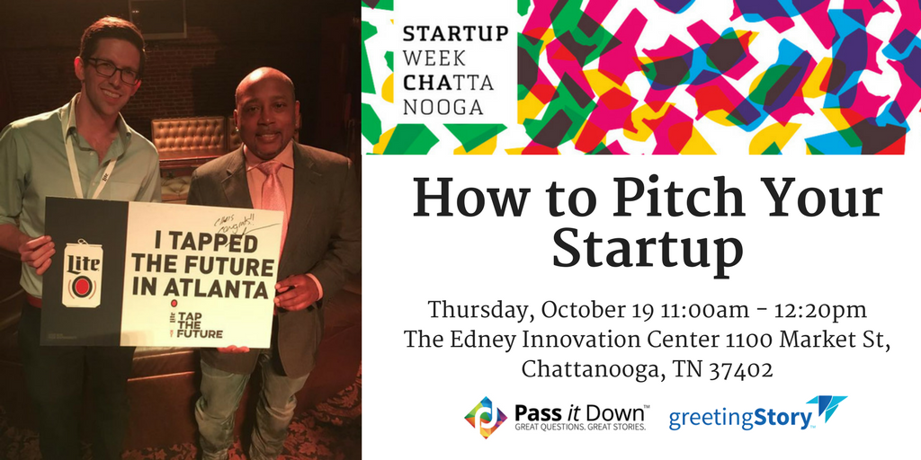 Passitdown's tweet photo. Want help pitching your #startup? Join us this Thursday at the Edney! https://t.co/BU9k4PtG4i #startupweekCHA #MondayMotivation https://t.co/ZicJFEhLPk