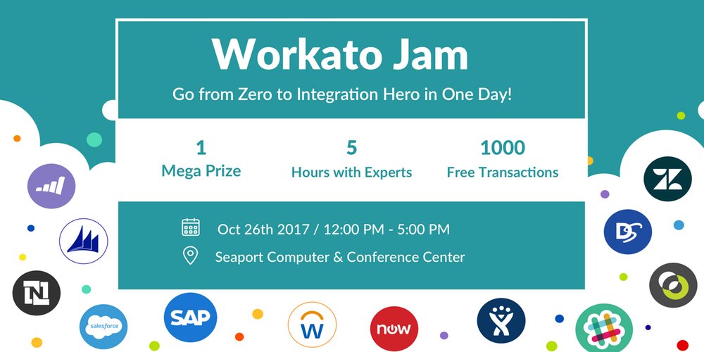Workato's tweet photo. We're excited for our next #WorkatoJam! Sign up, and we'll help bring your integrations to life. https://t.co/gcUbY7up6J https://t.co/SRIC2AvJyZ