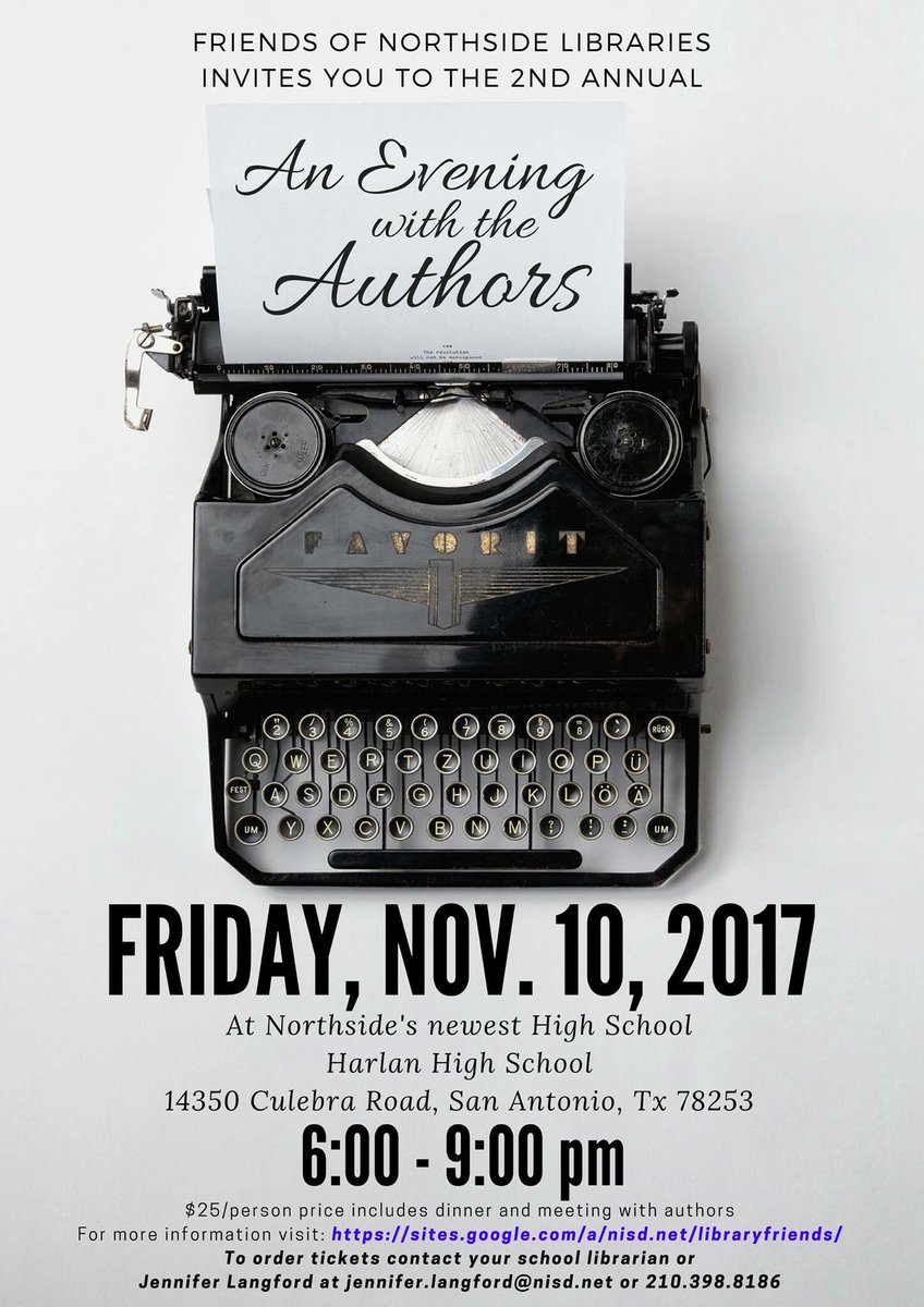 NISDFONL's tweet photo. Have you reserved your seat to the Evening w/the Author?! Speed date these authors as you dine!  Come for the fun &amp; to support FONL. #FONL https://t.co/llZl05Mb6E