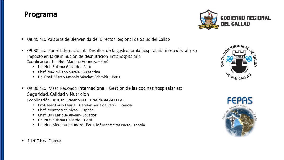 FEPAS_Salud's tweet photo. #Invitación Foro Internacional "Gastronomía Hospitalaria Intercultural"
🗓️ mièrcoles 25 de Octubre - 08:45 hrs
📌Jr. Colina #879 Bellavista https://t.co/SYvQZqlLJo