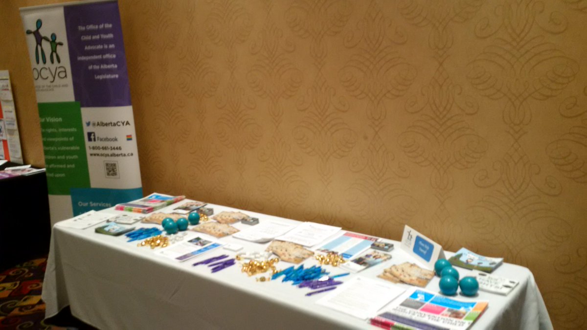 AlbertaOCYA's tweet photo. Our booth is ready for the Western Canada First Nations Conference on Jordan's Principle. Del Graff is speaking on Wednesday. #OCYA #YYC https://t.co/EvFLlLc2vl