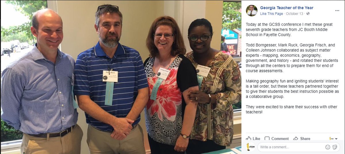 fayette_ss's tweet photo. Nothing like an amazing group of teachers getting a shout out from the GA teacher of the year! Good job @jcboothmiddle @fcboe #gcss17 https://t.co/ObjZ5zq6nf