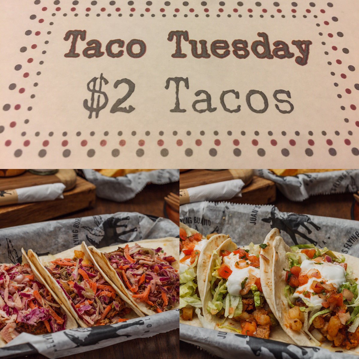 Just getting the news out early so you can plan accordingly! Tomorrow's #TacoTuesday tacos are our world famous #porkandslaw and our #Papas