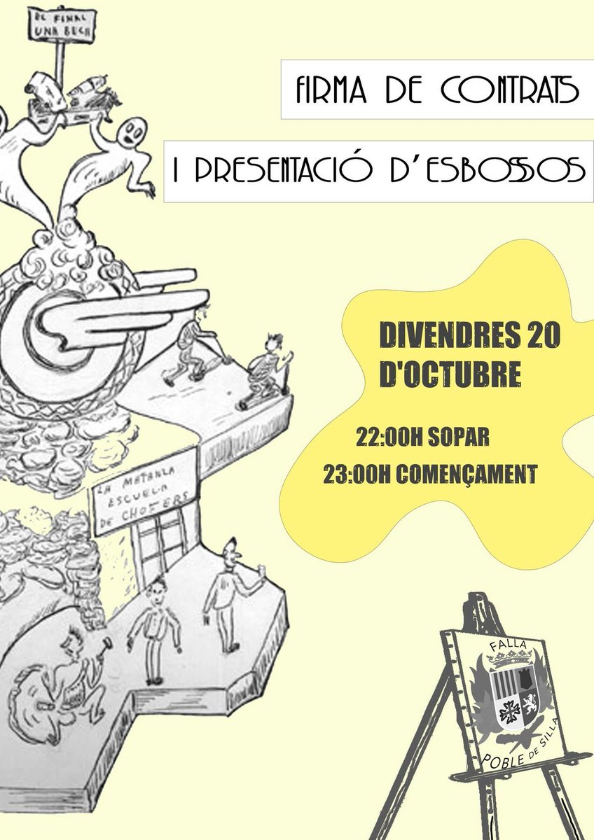 fallapoble's tweet photo. Proper Divendres 20 d’Octubre tindrem el tradicional sopar de "Firma de Contrats i Presentació d'Esbossos" per les falles del 2018 👨🏼‍🎨 https://t.co/gHs8xiXEZ5