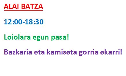 AlaiBatza's tweet photo. Ostiralean martxan hasiko gara berriro!! Argazkietan, informazio guztia.
Gogoratu, larunbatean bazkaria eta kamiseta emateaz. 
Gogorik bai? https://t.co/XWMxofU47s