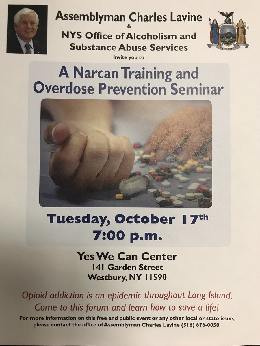 CharlesDLavine's tweet photo. My Narcan Training &amp; Overdose Prevention Seminar is tomorrow night! Learn how to save a life! https://t.co/xbDhi6ySYO