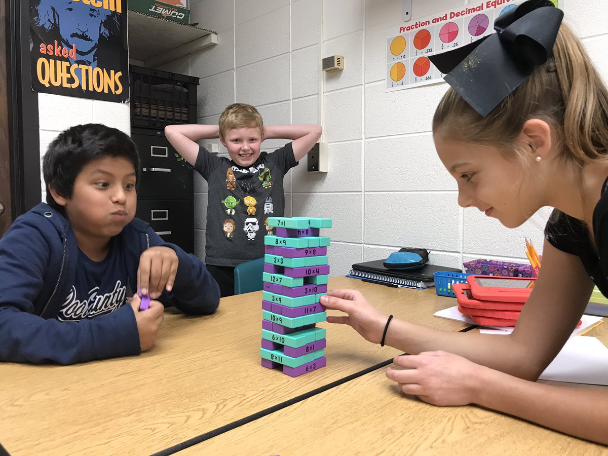 AmyBenavides33c's tweet photo. Oh, the suspense! Multiplication Jenga: Don't let the tower fall! #33cPride #mathISfun https://t.co/eAXqqDQpGI
