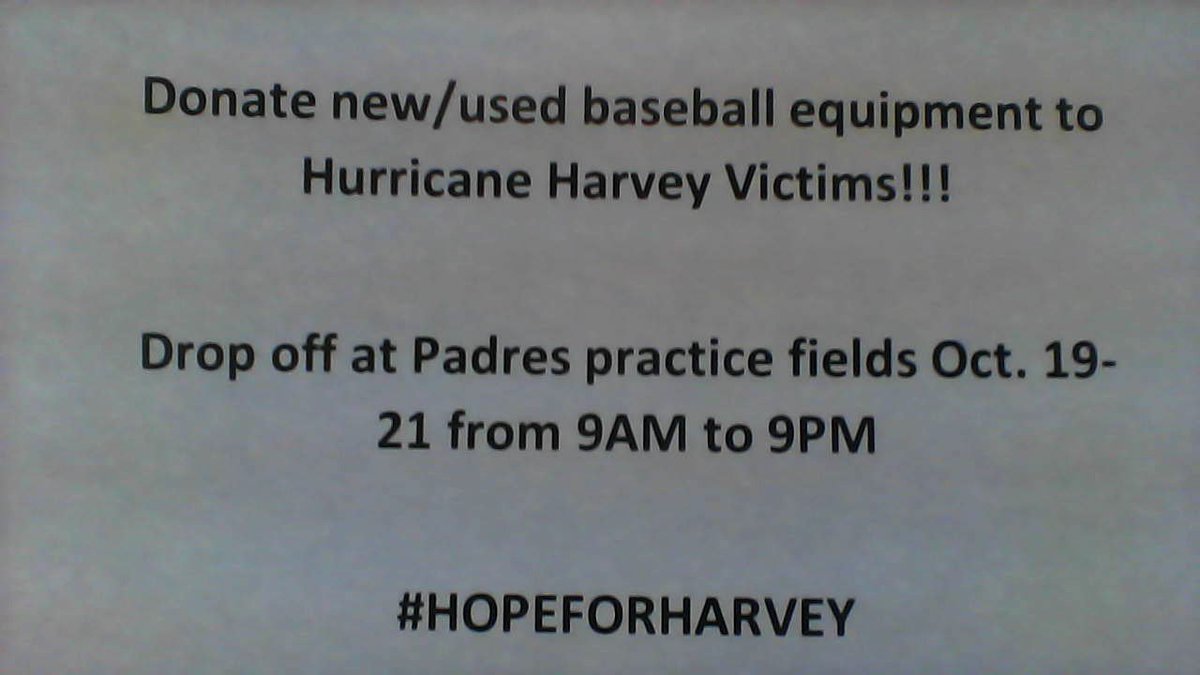 DavisZoe213123's tweet photo. Coaches and Parents! Opportunity to give hope to those who were impacted by Harvey! All equipment and apparel! No LL bats. #HopeforHarvey https://t.co/16tt33aqYP