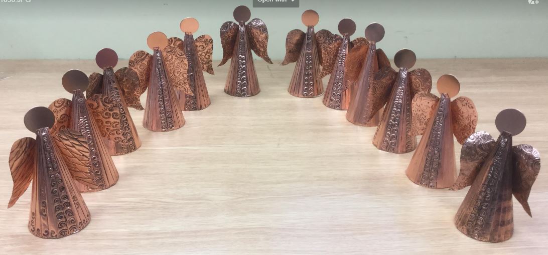 A heavenly host of copper angels made during my workshop on Saturday.