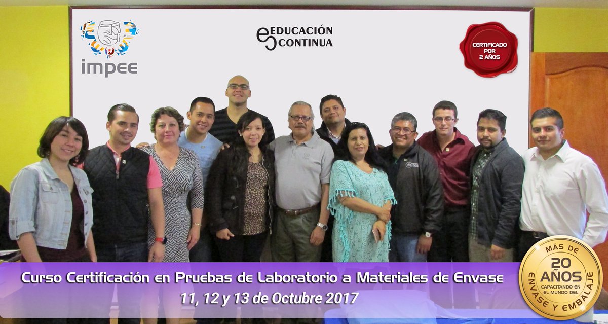 IMPEE_SC's tweet photo. Curso Certificación en Pruebas de Laboratorio a Materiales de Envase...
Próximos a cerrar un gran año 2017 😎
#IMPEE
#Packaging 
#FelizLunes https://t.co/qU2nU4oMOS