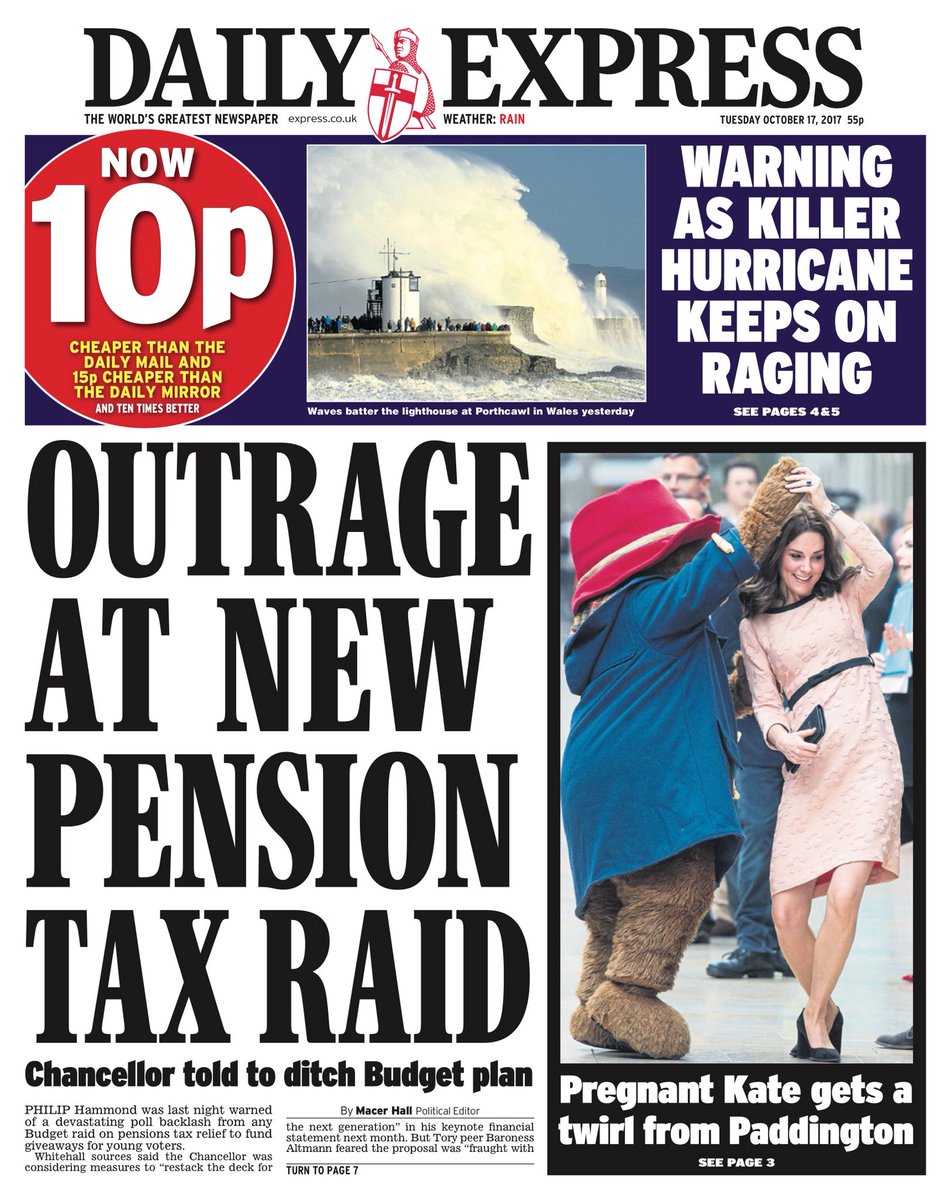 Tuesday's Daily Express "Outrage at new pension tax raid