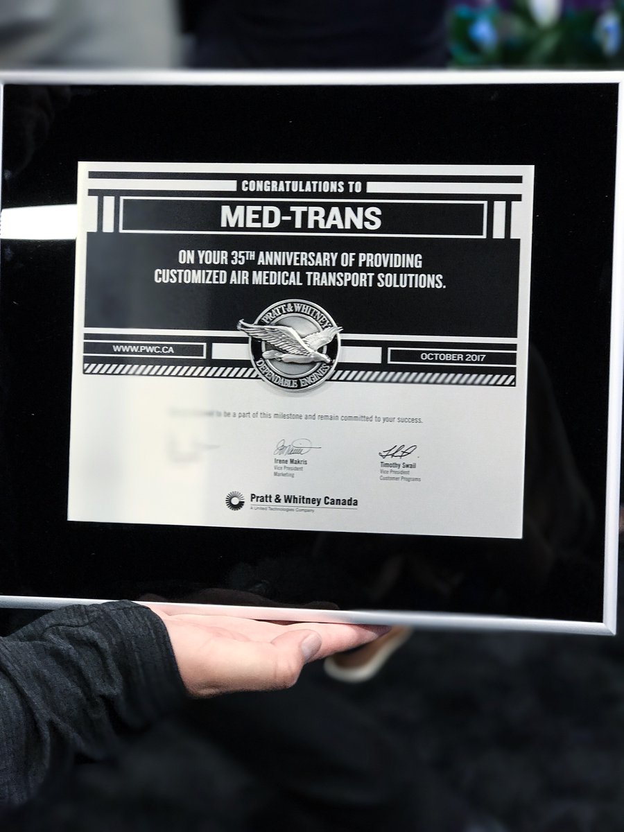 MedTransCorp's tweet photo. Thank you @PWCanada for recognizing us and #ShandsCair on our 35th Anniversaries! Thankful for your #partnership
#AMTC2017 #MedTrans35Years https://t.co/SEq1J3IDhq