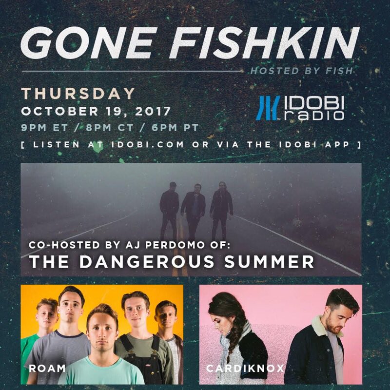 GoneFishkin's tweet photo. THURSDAY! @ajperdomo of @dangeroussummer co-hosts plus interviews with @ROAMse &amp; @cardiknox! 9PM ET - https://t.co/jmZhBDRPtZ https://t.co/HyFZba3NvD
