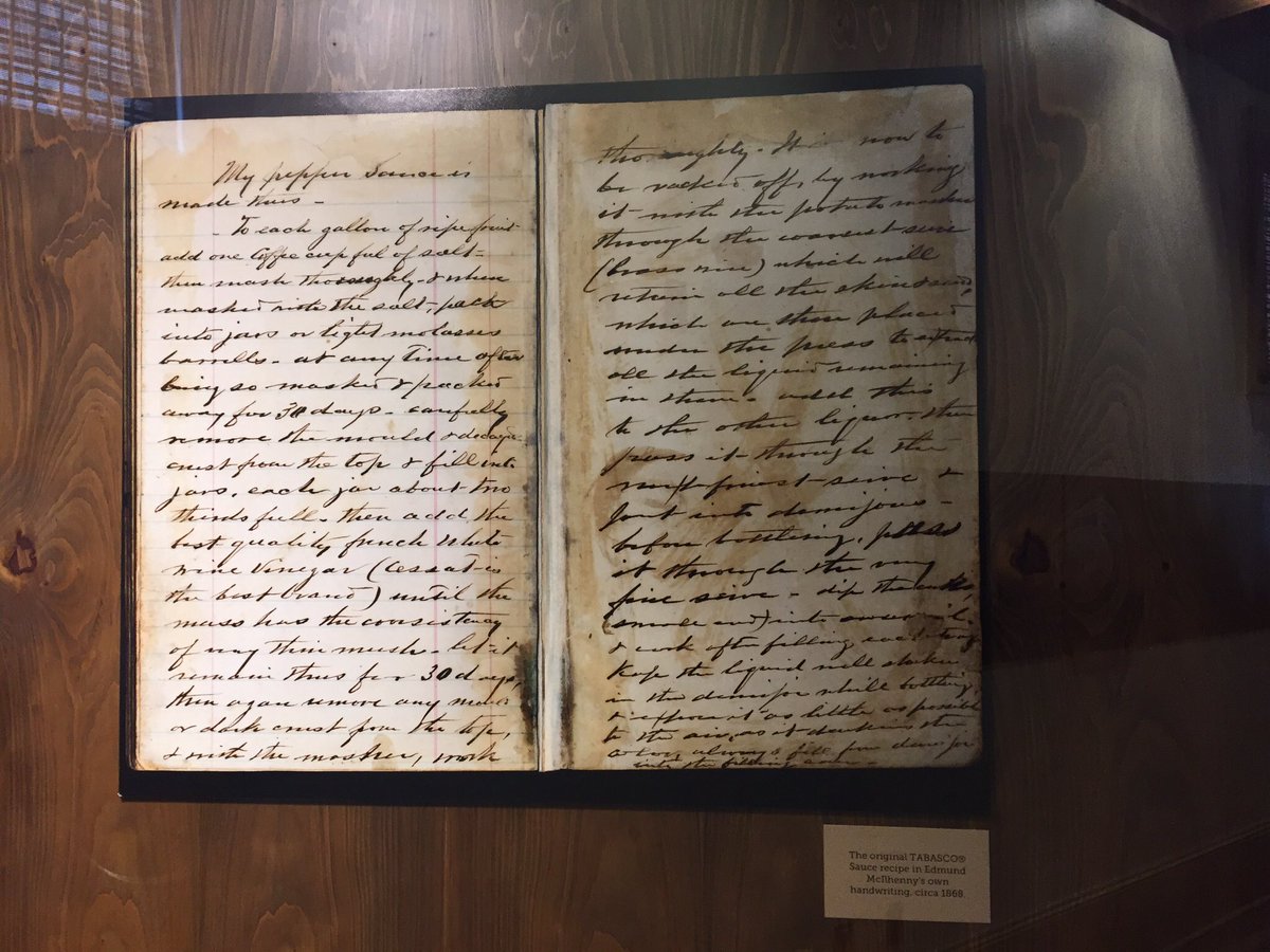 DirtyPgs's tweet photo. One spicy #dirtypage! #EdmundMcIlhenny’s orig 1868 @TABASCO recipe in the #AveryIsland #TabascoMuseum. https://t.co/Jfwln2KbJR