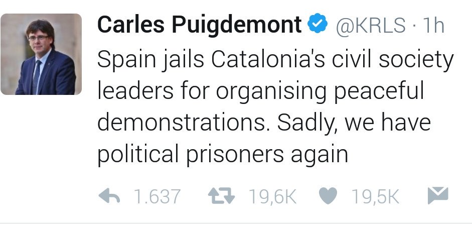 gonzalezdesande's tweet photo. Disculpe, @KRLS, en España no hay presos políticos, hay políticos presos, por delinquir. 
Déjelo ya, que lleva muchos años tergiversando https://t.co/9arFmaYicY