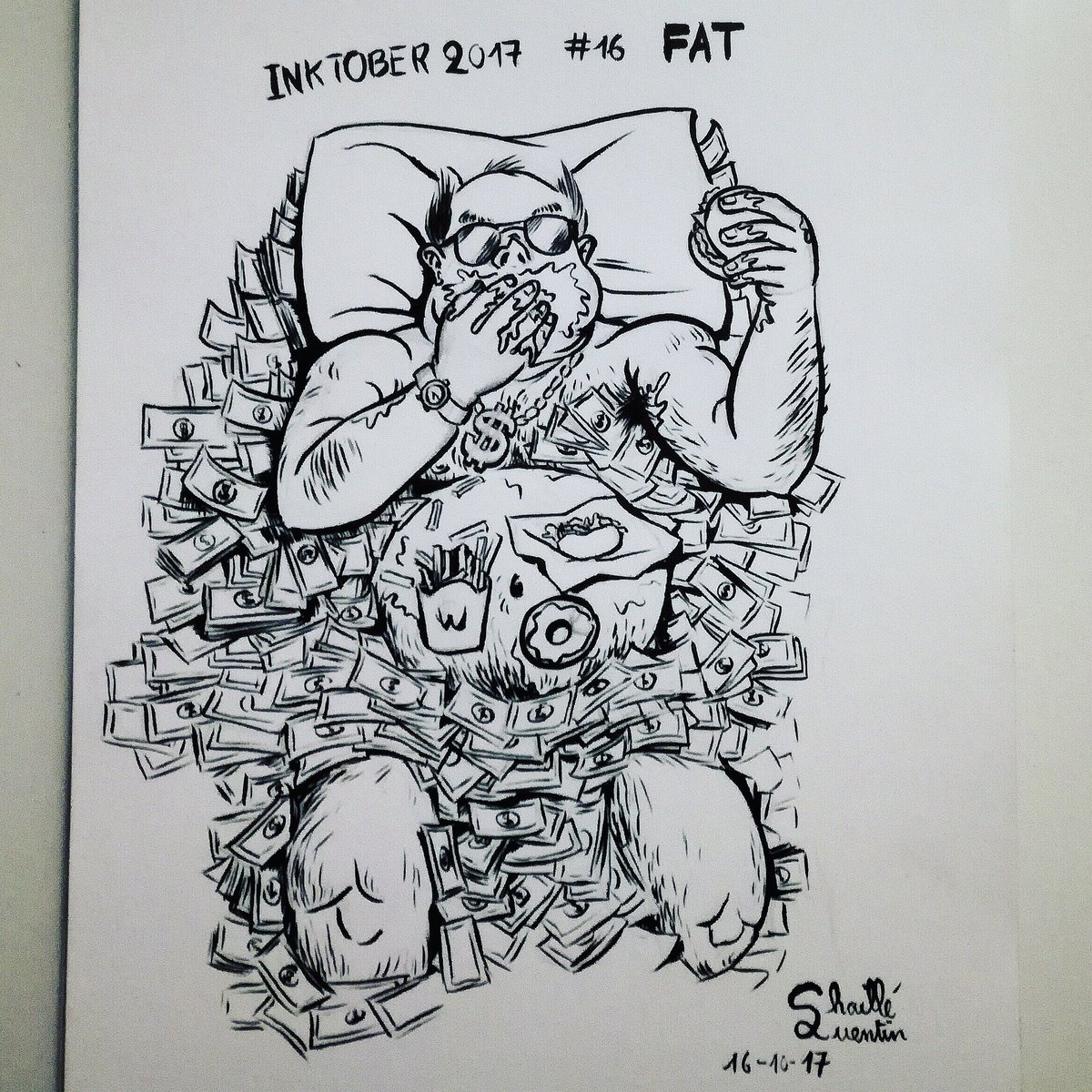 quentinchaille's tweet photo. #Inktober #Inktober2017 #nInktober2017Number16 #Fat #Grease #Money #excess #toomuch #InkDrawing #InkIllustration #IndiaInk #InkingWithABrush https://t.co/6AUw7fa38Z