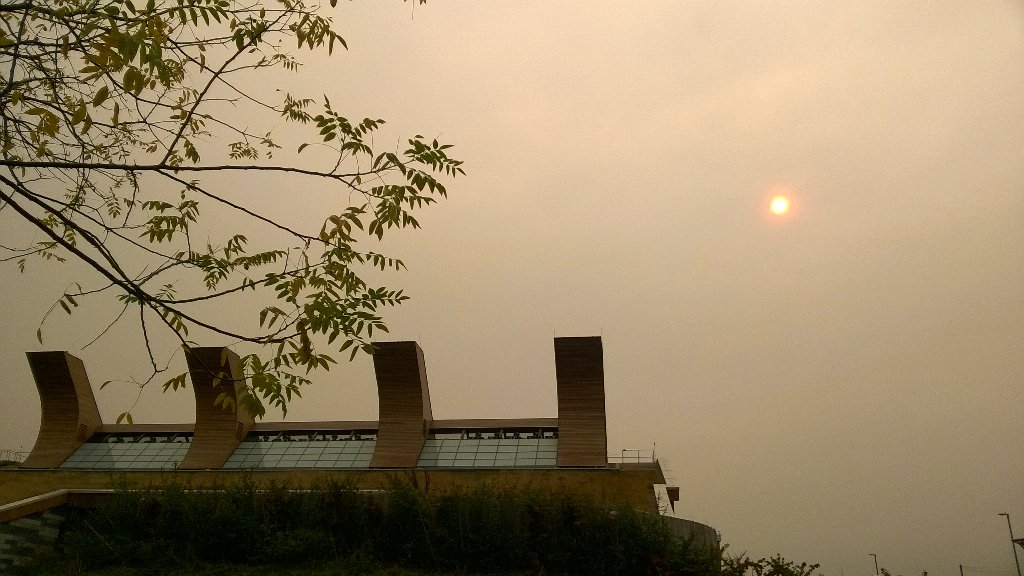CNLResearchers's tweet photo. A spectacular red sun over the CNL caused by dust from ex-hurricane Ophelia. https://t.co/q15nMSHPKK