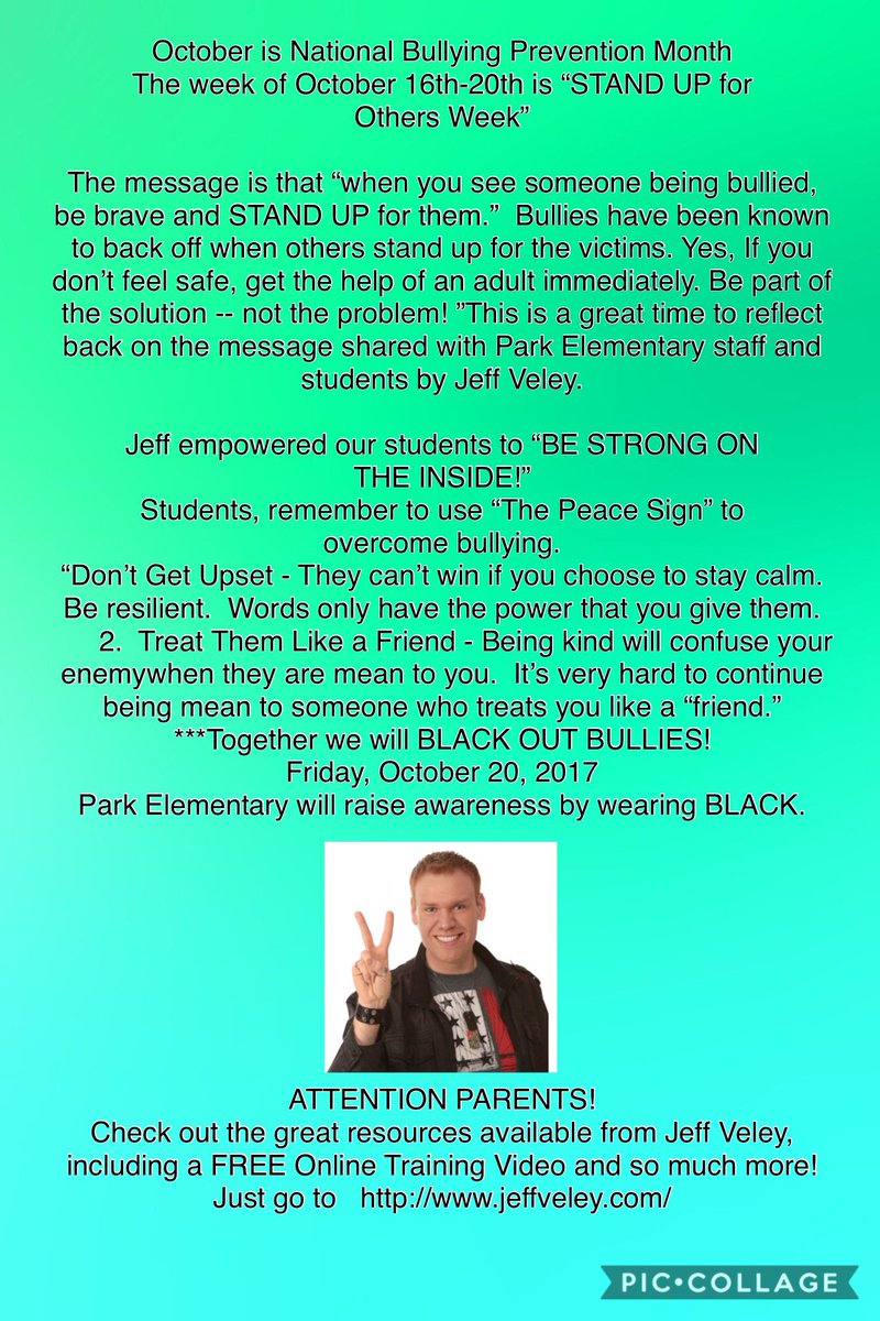 MadisonGrantUSC's tweet photo. Oct. is “National Bullying Prevention Month” Park will wear all black on Friday, 10-20-17, to “Black Out Bullies”! #WeAreMG @MGUSC_Eagles https://t.co/wEqA2REOC9
