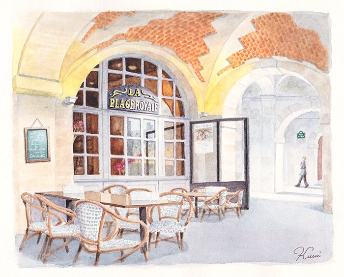 くみイラスト パリ ヴォージュ広場のカフェのイラスト Illustration イラスト 水彩画 風景画 Landscape Paris Vosges ヴォージュ 散歩 Watercolor Aquarelle パリ カフェ Cafe T Co 8d1a7yrui1