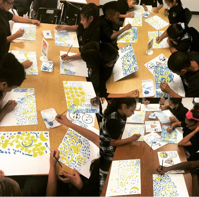 DPFreedomElem's tweet photo. Freedom Prep Elementary 4th grade Artists, creating their own Starry Nights! #progress #arteducation #beFPE #camden @DemocracyPrep https://t.co/UJJQULkoL0