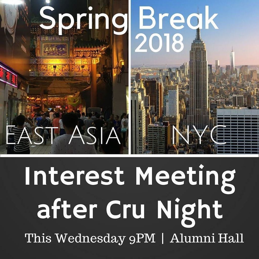 CruatVanderbilt's tweet photo. Interested in going on one of our SPRING BREAK trips? Join us after Cru night at 9pm THIS WEDNESDAY to hear more a… https://t.co/yyKau8FlCs https://t.co/5EbL9FqX6A