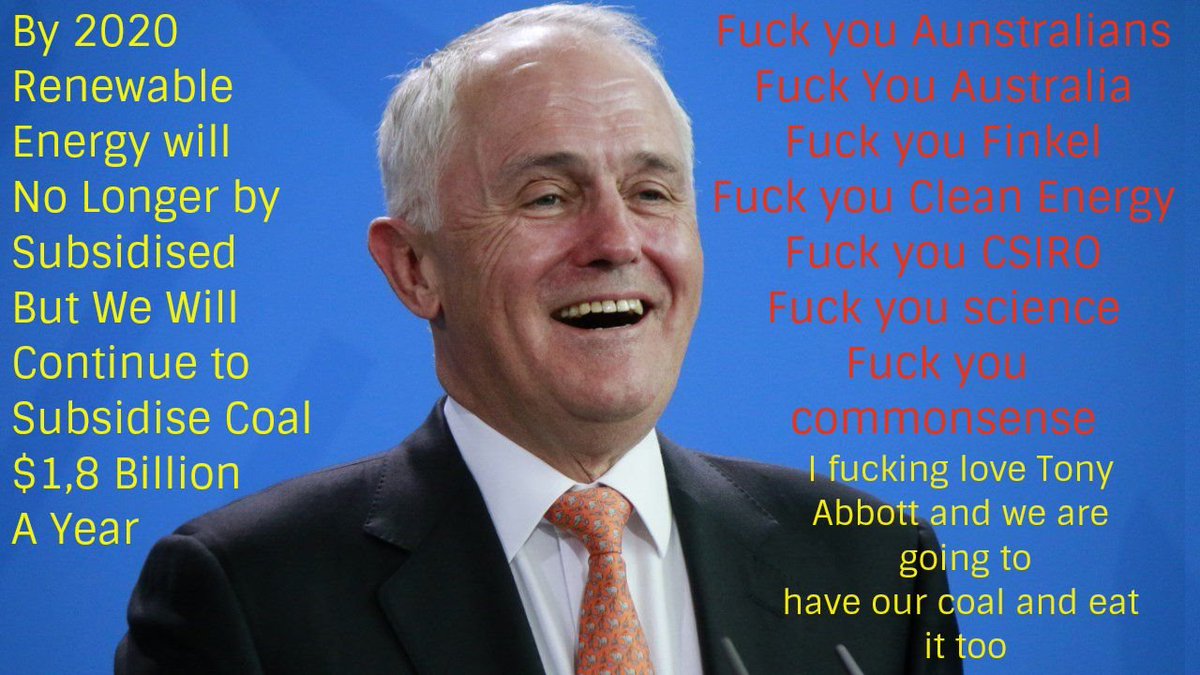 ricklevy67's tweet photo. @TurnbullMalcolm s & @LiberalAus #LNP says to #Australians #FUCKYOU @randlight @nobby15 @RBJRON @MinhKular @qlda #EnergyPolicyFail #auspol https://t.co/m0kLZZk73W