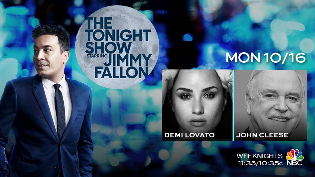FallonTonight's tweet photo. Tonight: Talk + performance from @ddlovato! Plus, @JohnCleese &amp; more! #FallonTonight https://t.co/pZgPBKLIdk