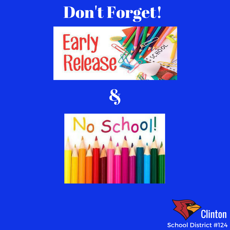 ClintonMoCards's tweet photo. Early Release-Thurs Oct 19 (times on website)
No School-Fri Oct 20
@HenryElementary @CIScards345 @CMSCardinals @CHSCards @ClintonTechSch https://t.co/lQkeh97Dfb