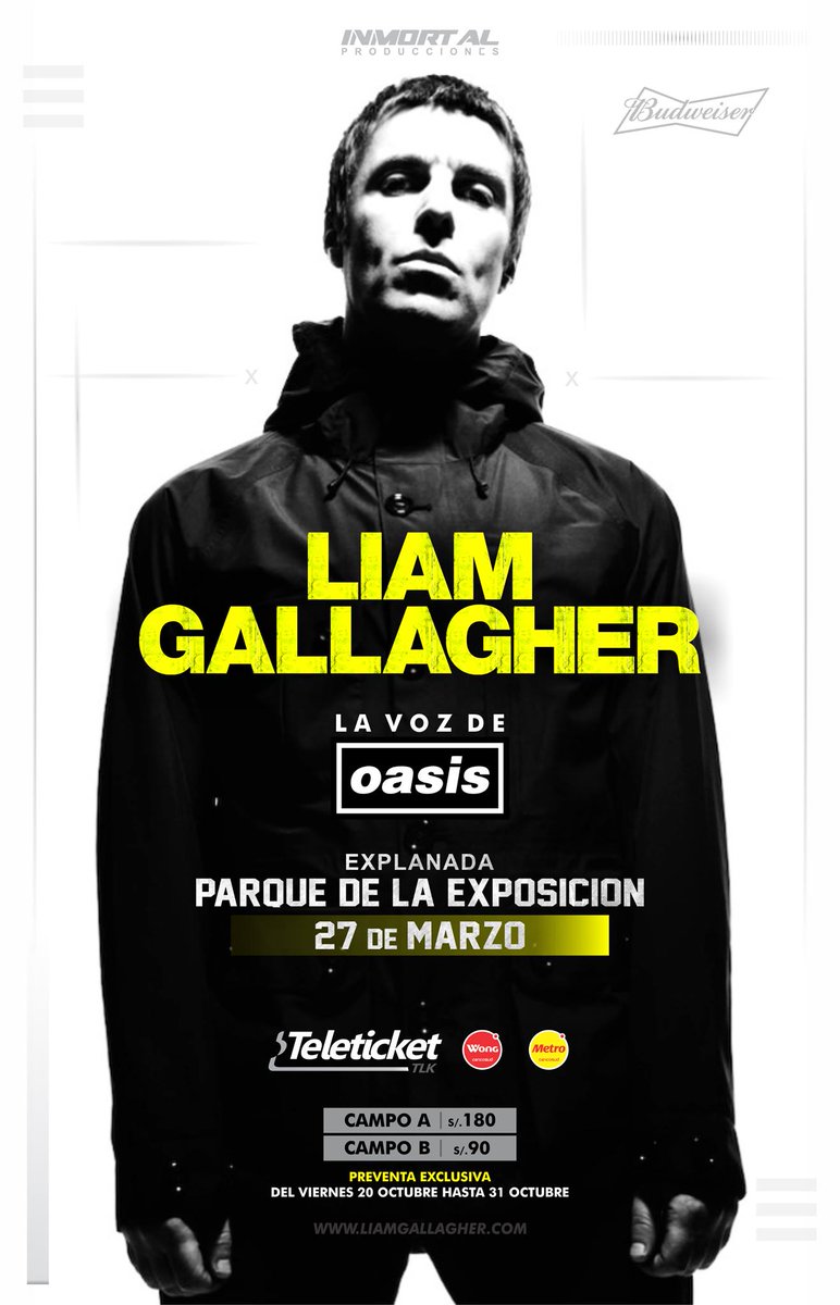 #Agenda: <a href="/LiamGallagher/">Liam Gallagher</a> en Lima, 27 de Marzo del 2018. Entradas a la venta desde este viernes vía <a href="/teleticketperu/">Teleticket</a>. facebook.com/sadbastardmusi…