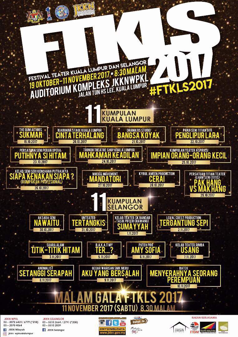 teaterrimbaukm's tweet photo. 🎭 FESTIVAL TEATER KUALA LUMPUR DAN SELANGOR 2017 

19 Oktober - 11 November 2017 | 8.30 pm | Auditorium Kompleks JKKNWPL

#Usang
#FTKLS2017 https://t.co/ZVNmShHT4H
