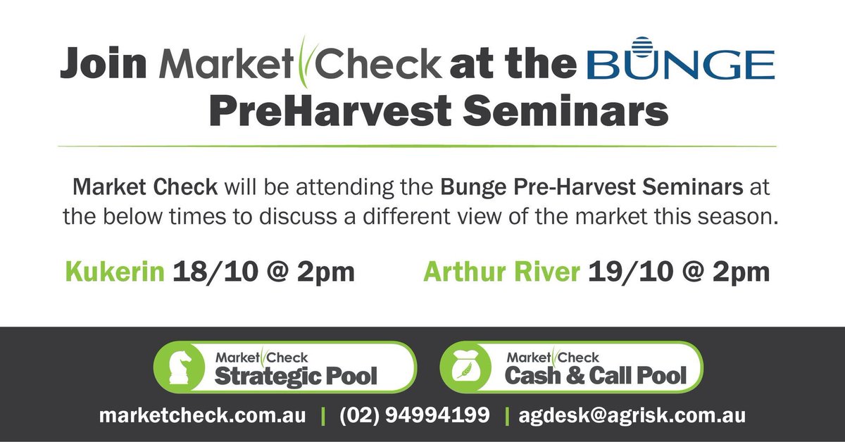 MarketCheck1's tweet photo. Pre-harvest seminars this week in WA, kicking of Wednesday 2pm Kukerin. Come along for an alternative marketing perspective #wheat @BungeWA https://t.co/6ZVpfxYAc5