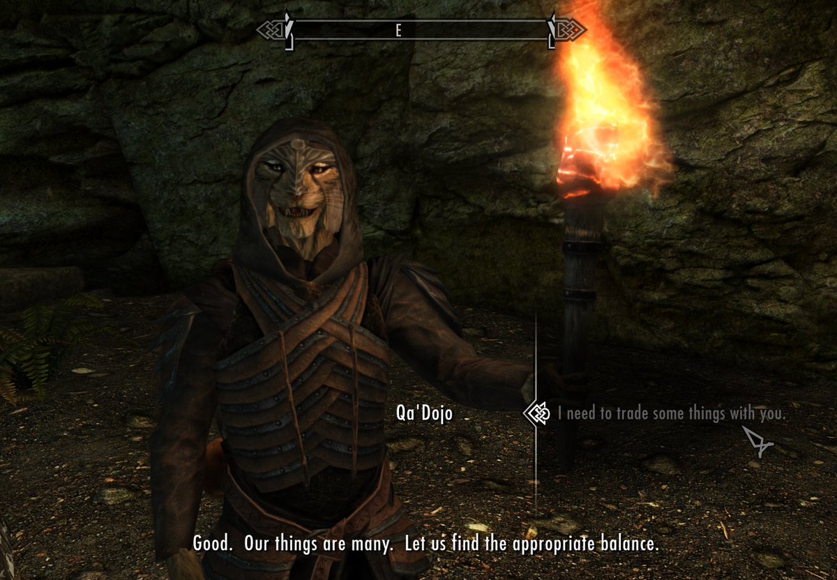 TESfangirrl's tweet photo. This is my first time traveling #Skyrim with Qa'Dojo, but he makes such a chill companion, I'm really enjoying myself. :) #SkyrimSE #3DNPC https://t.co/NPULm76mjJ