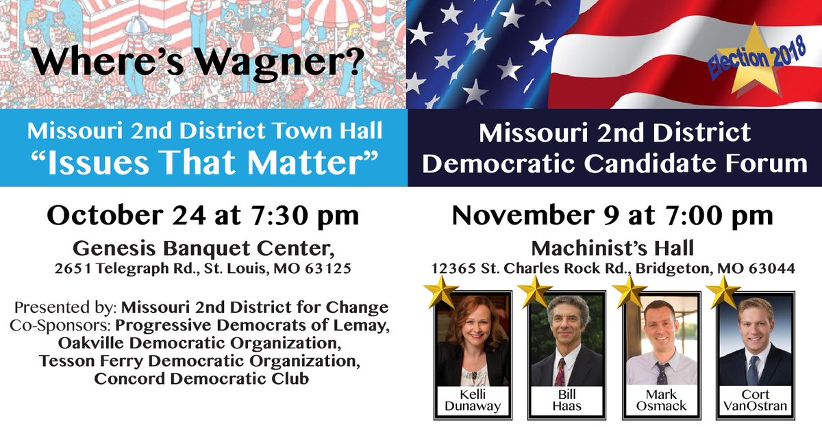 MO2ndDist4Chg's tweet photo. Live in #MO-02? Tired of #RepWagner? #ReadyForChange2018? We are hosting a few events will interest you. https://t.co/449X7mbx5K https://t.co/f5c7AIhtTH