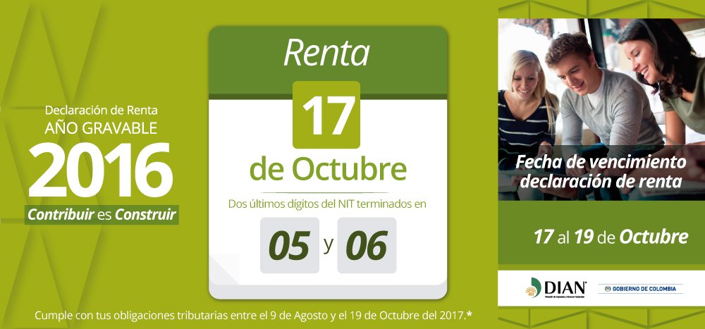 DIANColombia's tweet image. #Recuerde Mañana dígitos 05 y 06 - vencimientos Declaración de Renta Persona Natural año Gravable 2016. #YODeclaro goo.gl/eWxpYy