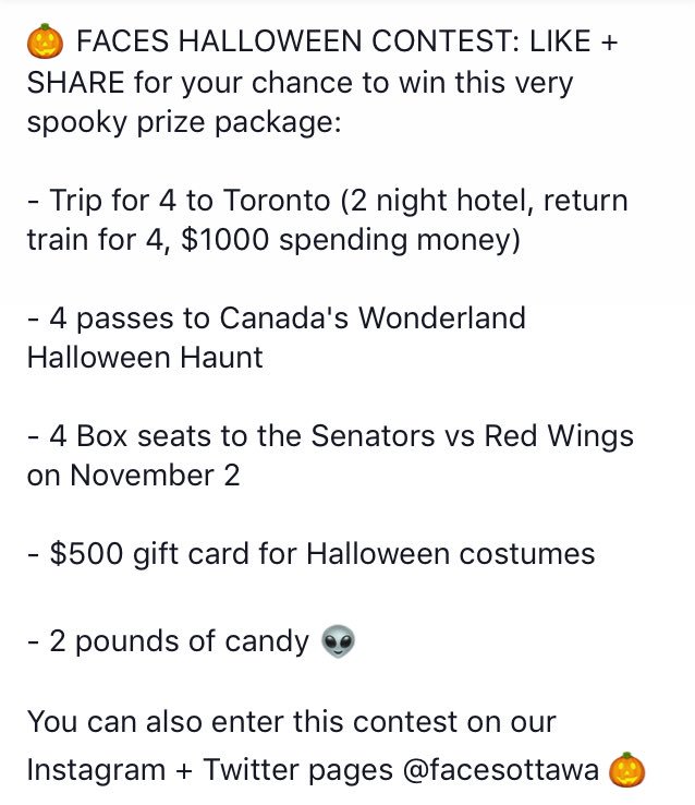 facesottawa's tweet photo. 🎃Faces Halloween Contest Presented by Mattamy Homes - RT for chance to win - can enter also on our Instagram and Facebook Pages #halloween https://t.co/pX9WIoiE4o