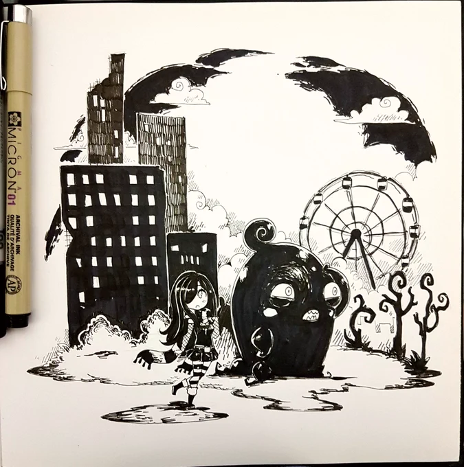 #inktober Day 14, Abandoned, almost halfway there, #inktober2017 