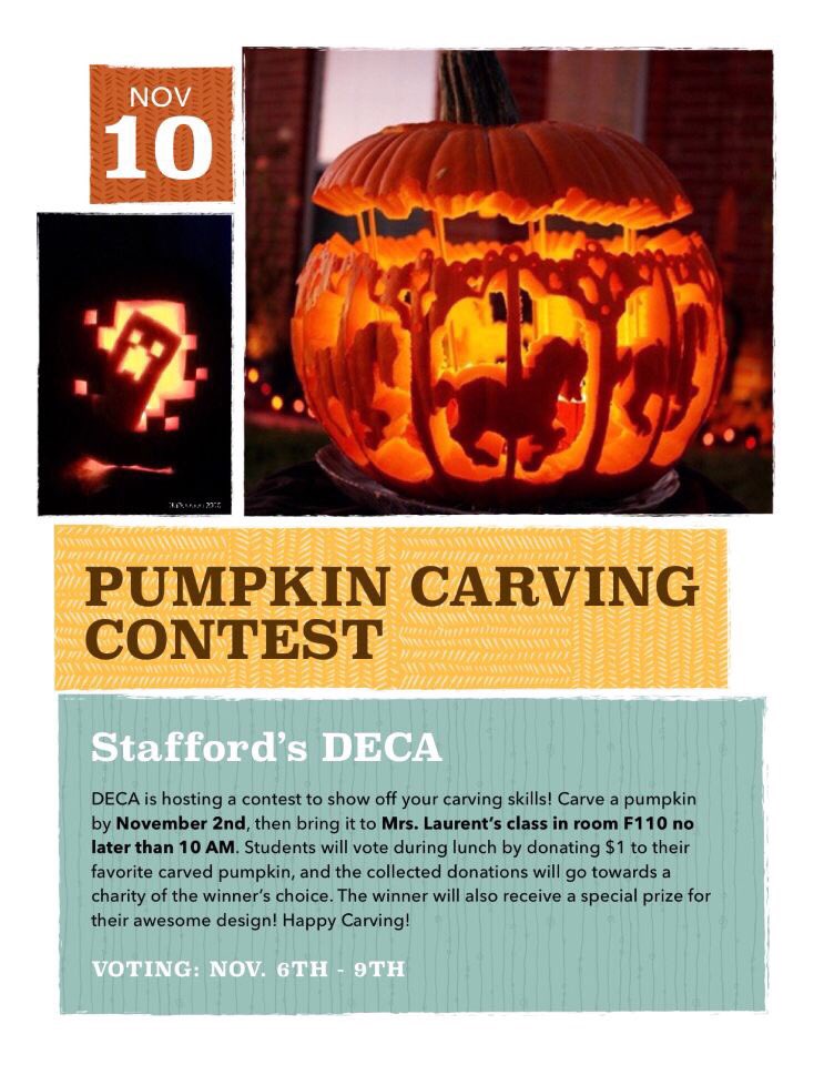 Can’t wait to see all your amazing carvings!!! For more information you can ask a DECA officer or advisor 🎃