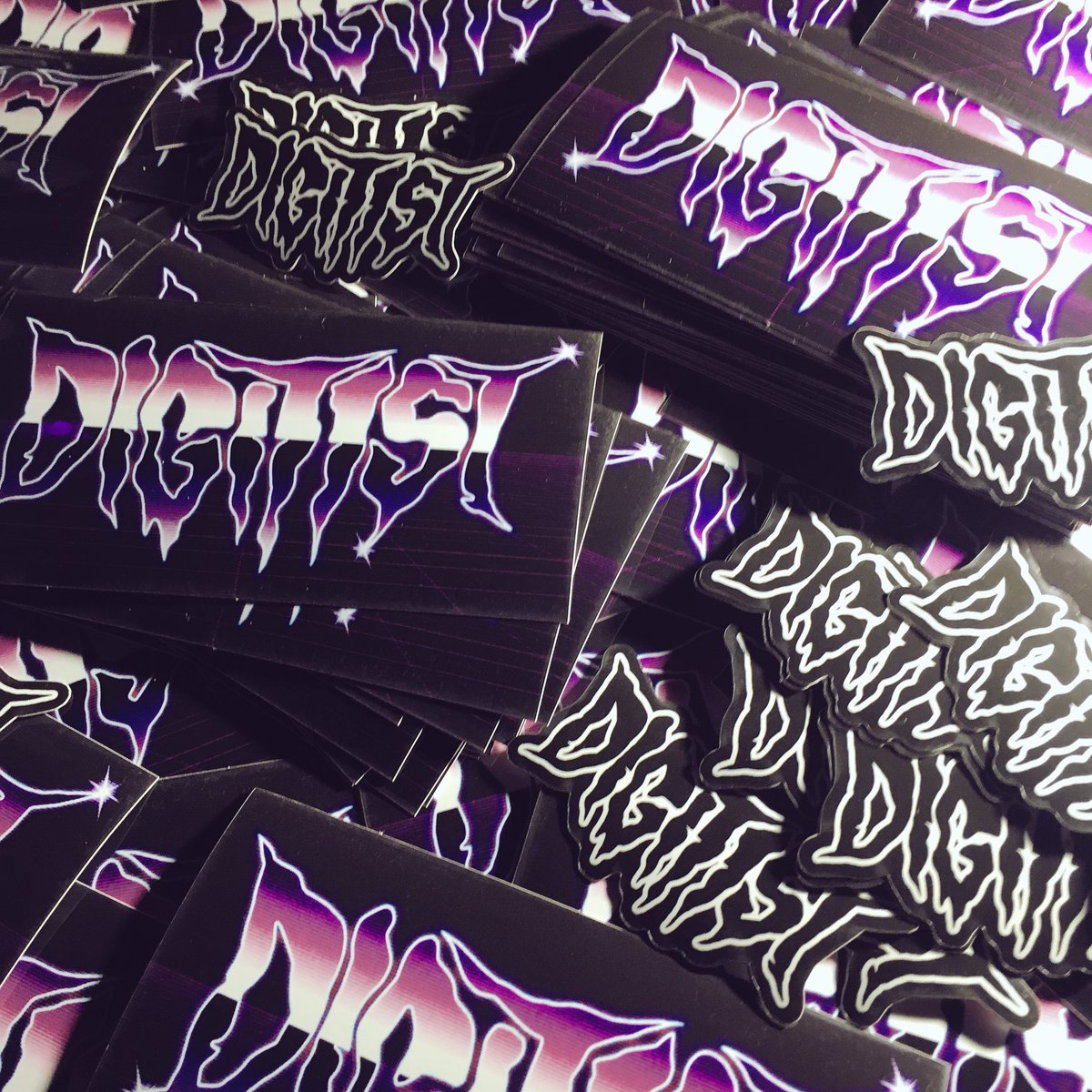 DigitistDubs's tweet photo. RT this for a chance to win a few of these &amp; an unreleased tune! i’ll pick 3-4 winners on friday. 

stickers will be available this wknd ⚡️ https://t.co/B8kYoquJR0