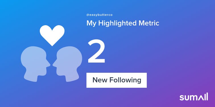 easybutterco's tweet photo. My week on Twitter 🎉: 2 New Followers, 1 Tweet, 2 New Following. See yours with https://t.co/s0fPvfrsbM https://t.co/wWZ0avu6Rz