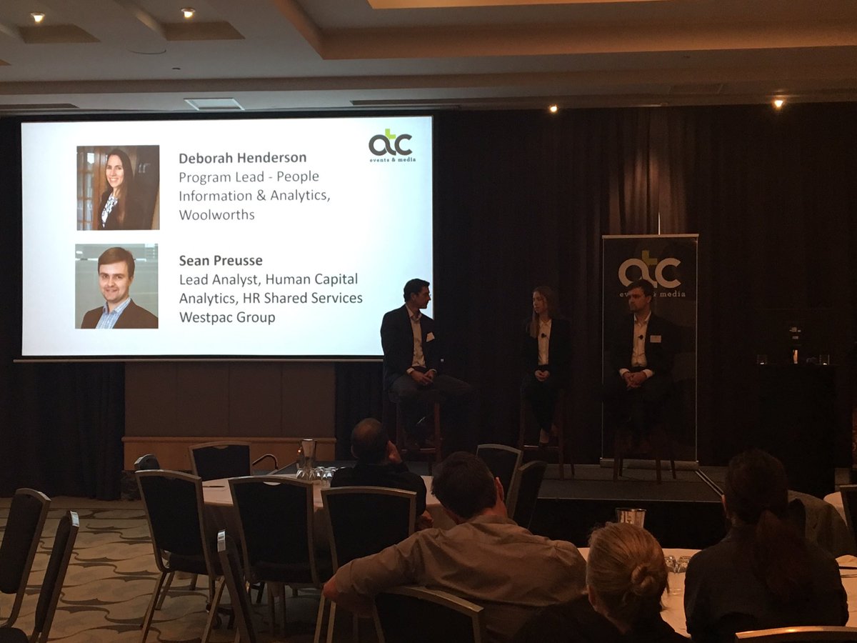 ATCevent's tweet photo. How have #PeopleAnalytics been used in AU organisations? Deborah Henderson &amp; Sean Preusse shares some insights #PAN17 @woolworths @Westpac https://t.co/UWO61lOHWS