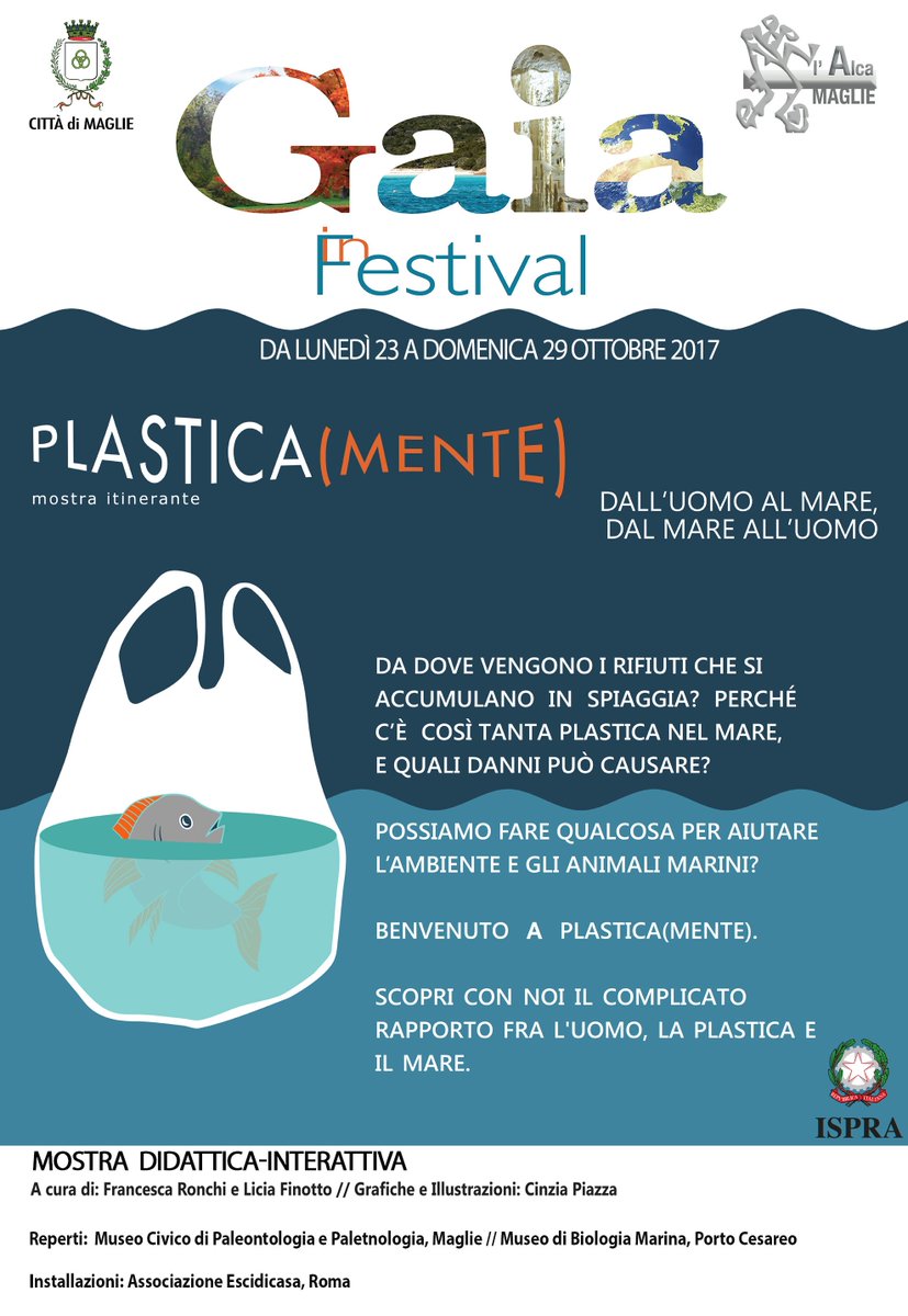 AlcaMaglie's tweet photo. #GaiaInFestival: approda a #Maglie "Plastica(mente)" curata da @ISPRA_Press 
per tutta la settimana di "Gaia in Festival" ingresso gratuito https://t.co/oGwc70bZCg