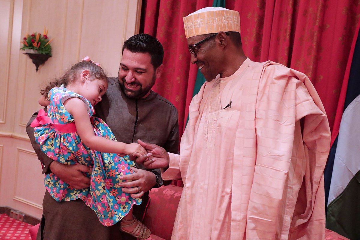 When meeting  <a href="/MBuhari/">Muhammadu Buhari</a> it's always a good choice to wear Sabali ! Congrats <a href="/whitenigerian/">Mohammed Jammal</a> &amp; Maya !!!