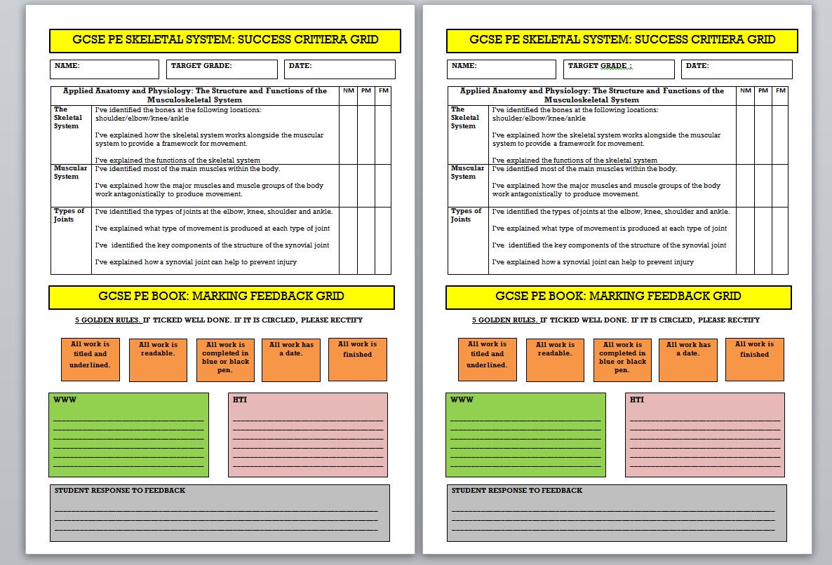 MrFallick's tweet photo. Combining a student friendly success criteria and feedback grid to hopefully make a positive improvement on GCSE PE marking. #marksmart https://t.co/ENVUgXf8i7
