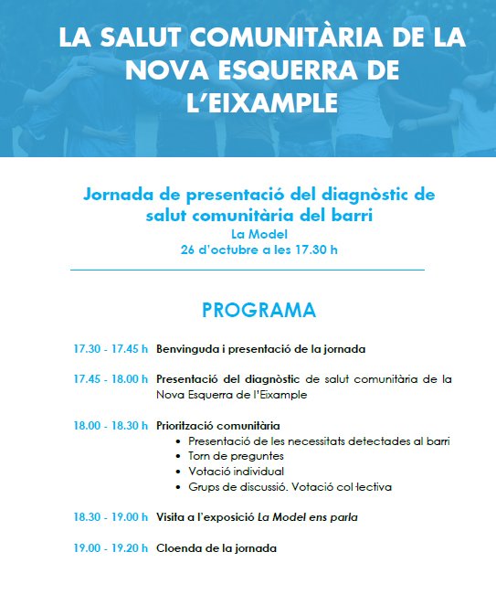 Construint espais de treball comuns per millorar la qualitat de vida al barri.
26 oct. 17.30h vine a la #laModel.