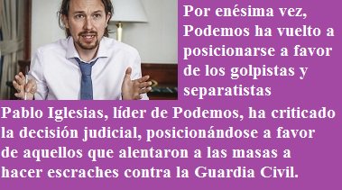 Podemos sigue cavando su tumba y defiende a los separatistas Jordi Sánchez y Cuixart
casoaislado.com/podemos-sigue-…

A estas alturas ya no extraña.