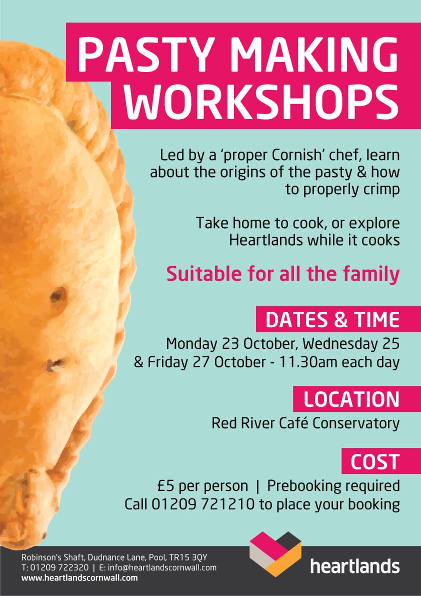 Pasty Making Workshops <a href="/heartlandsuk/">Heartlands Cornwall</a> 23/25/27 October. Suitable for the whole family! <a href="/jam_first/">Jam First 〓〓</a> <a href="/C365WhatsOn/">Cornwall 365 What's On</a> <a href="/ILoveCornwallUK/">Visit Cornwall</a> <a href="/piratefm/">Pirate</a>
