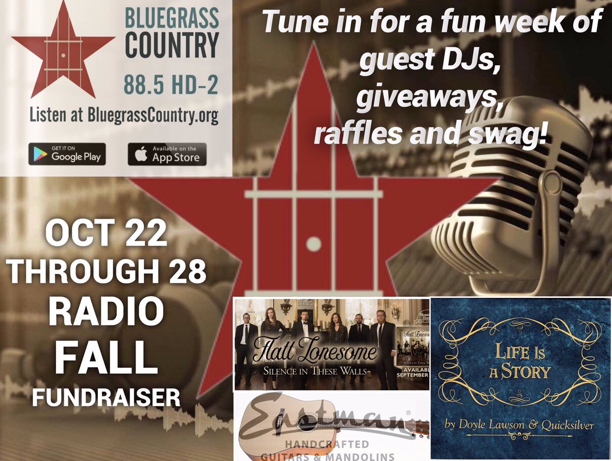 BluegrassCntry's tweet photo. Announcing Oct 22 thru 28: our Fall On Air Fundraiser! #tunein #fun #guestdjs #prizes #keepthemusicplaying https://t.co/ZNSQ3LngFI #radio https://t.co/DWSlHwXIIZ