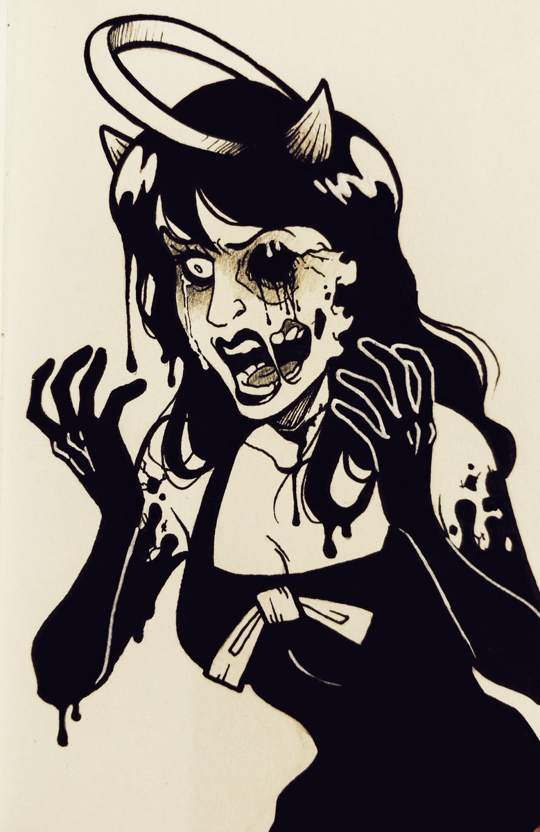 honeyflask's tweet photo. #inktober day 9 LOL Im still way behind but I love doing these! #inktober2017 #Bendy_and_the_ink_machine #aliceangel #BATIM #bendychapter3 https://t.co/uvrZgMzUqB