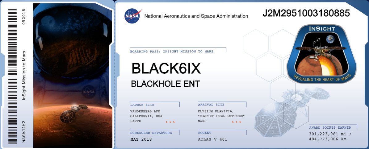 black6ix_PH's tweet photo. [PIC]
NASA's Insight Mission To Mars Boarding Pass
#블랙식스  #Blacksix #BLACK6IX
#TAEYOUNG #YONGSEOK #ZIKI #JONGWOON #YEY #THEKING https://t.co/Cz2CBQLhYL