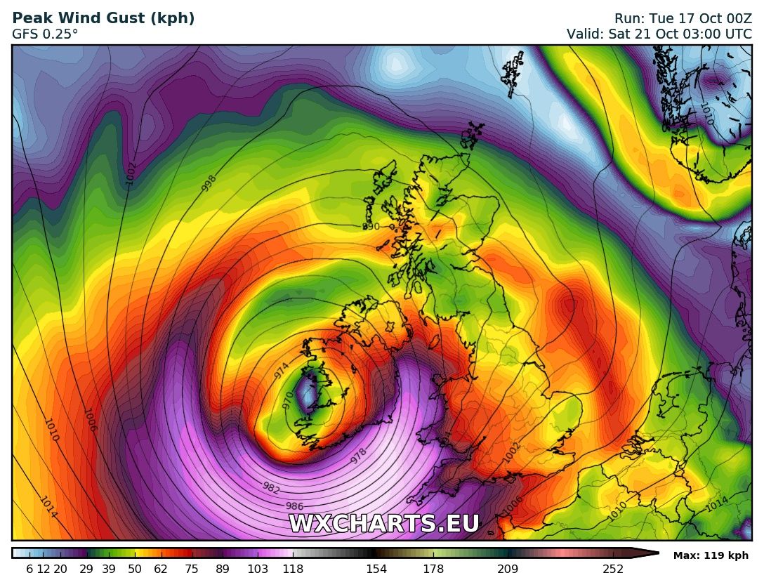 deric_tv's tweet photo. BREAKING: This is not good news. Currently developing for Friday/Sat. Similiar low pressure intensity as #Ophelia This is #StormBrian. https://t.co/z0cjJKSe0T